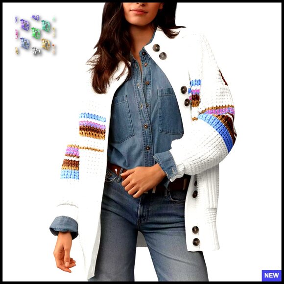 Cable Knit Cardigan Sweater Long Sleeve Loose Fit Chic Textured Pockets
